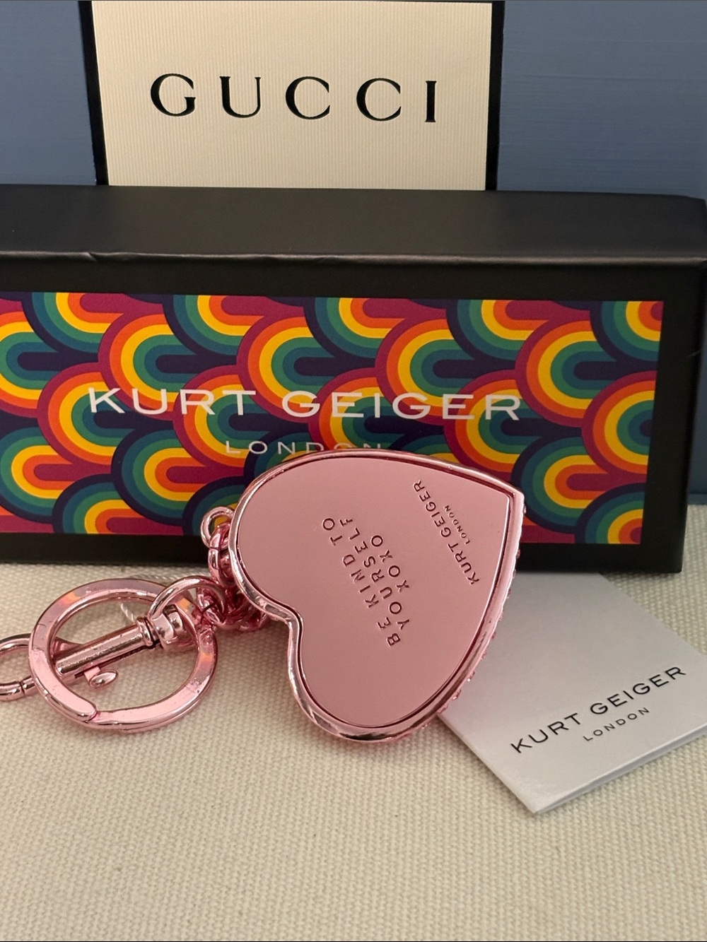 NIB KURT GEIGER Pink Heart Crystal Key Ring - Picture 5 of 6